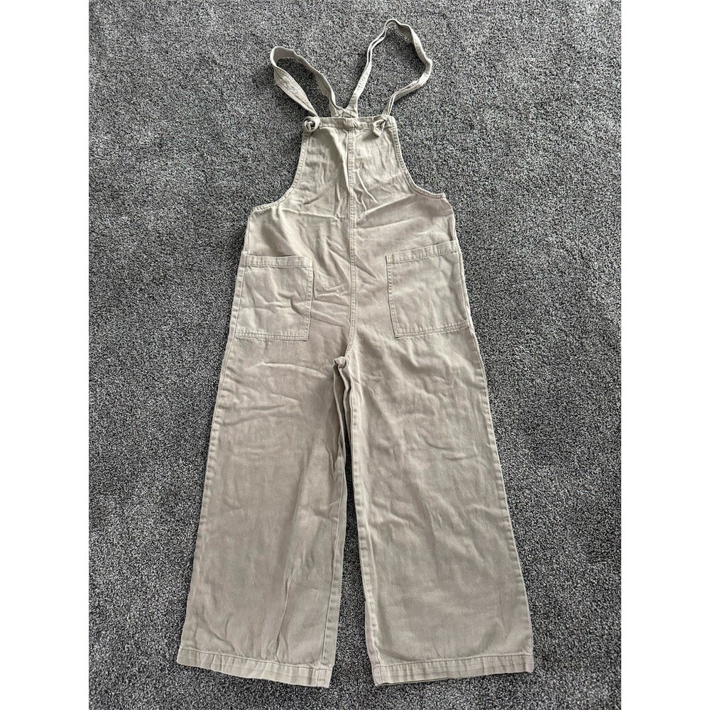 Zenana Utility Overalls Womens Size M Beige Wide Leg Stretch Pockets
